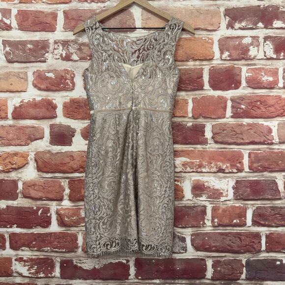 Jenny Yoo Dress Women's 0 Sandstone Floral Lace Event Evening Party Zip Up - Picture 2 of 10